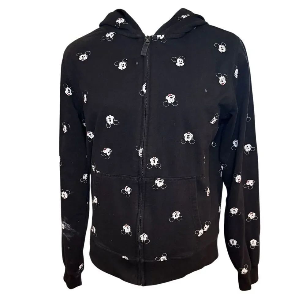 Disney Mickey Mouse All Over Face Graphic Full Zip Hoodie Sz. M